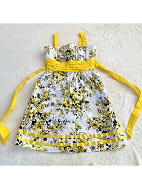 Y2K taboo yellow and black flower sundress with straps and a bow 2000s vintage